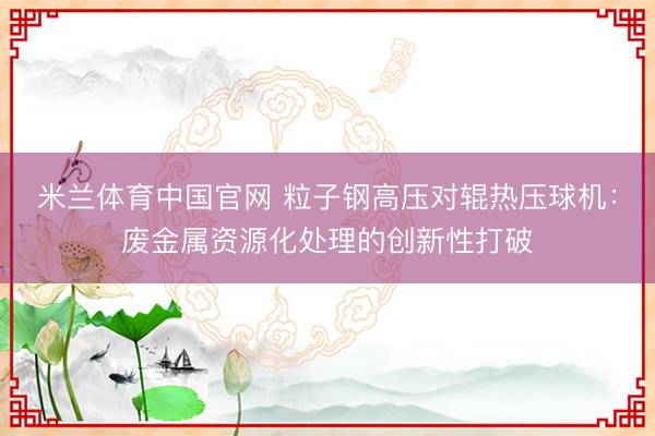 米兰体育中国官网 粒子钢高压对辊热压球机：废金属资源化处理的创新性打破