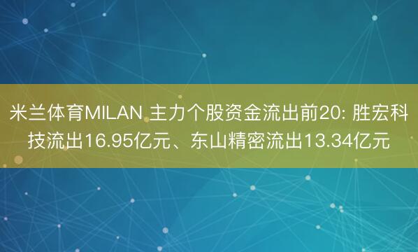 米兰体育MILAN 主力个股资金流出前20: 胜宏科技流出16.95亿元、东山精密流出13.34亿元