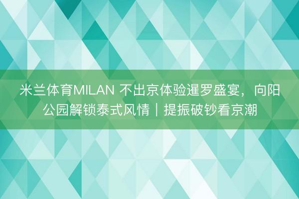 米兰体育MILAN 不出京体验暹罗盛宴，向阳公园解锁泰式风情｜提振破钞看京潮