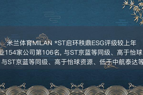 米兰体育MILAN *ST启环秩鼎ESG评级较上年飞腾至BBB, 位居同业业154家公司第106名, 与ST京蓝等同级、高于怡球资源、低于中航泰达等